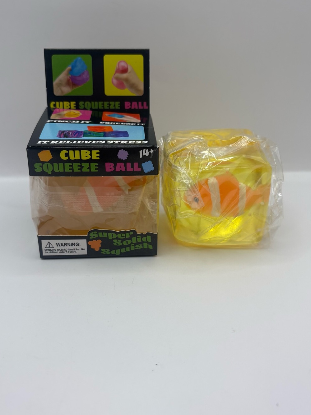 Cube Squeeze Ball with a cute fish inside Toy - Yellow
